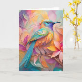 Violet Throated Songbird Fantasy Bird Kaart (Gele Bloem)