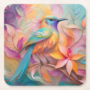 Violet Throated Songbird Fantasy Bird Kartonnen Onderzetters