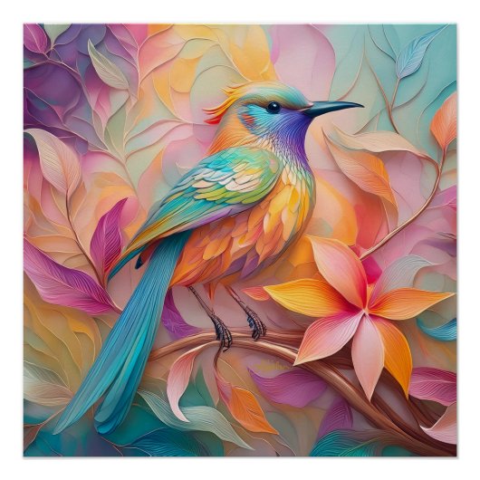 Violet Throated Songbird Fantasy Bird Perfect Poster (Voorkant)