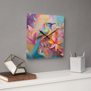 Violet Throated Songbird Fantasy Bird Vierkante Klok