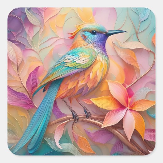 Violet Throated Songbird Fantasy Bird Vierkante Sticker (Voorkant)