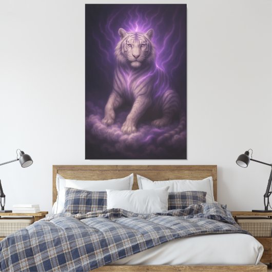 Violet Thundercloud White Tiger – Mystic Aura Guar Canvas Afdruk (Insitu (Slaapkamer))