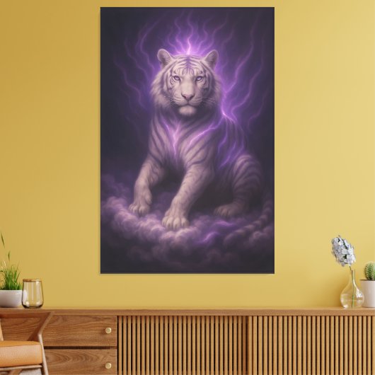 Violet Thundercloud White Tiger – Mystic Aura Guar Canvas Afdruk (Insitu (Woonkamer))