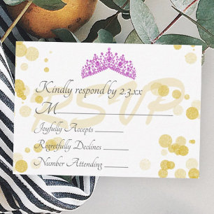 Violet Tiara en Gold Shimmery Lights RSVP-kaart Advieskaart