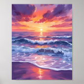 Violet Tide Paarse Sunset Ocean Waves Schilderkuns Poster (Voorkant)