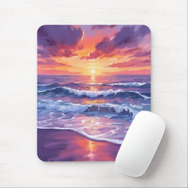 Violet Tide | Paarse Zonsondergang Oceaan Golven Muismat