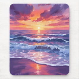 Violet Tide | Paarse Zonsondergang Oceaan Golven Muismat