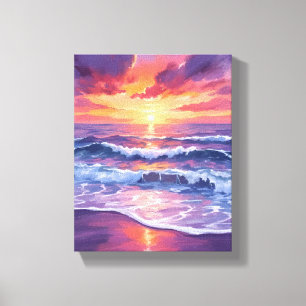 Violet Tide   Paarse Zonsondergang Oceaan Golven S Canvas Afdruk