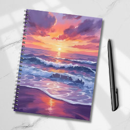 Violet Tide | Purple Sunset Ocean Waves Painted Notitieboek