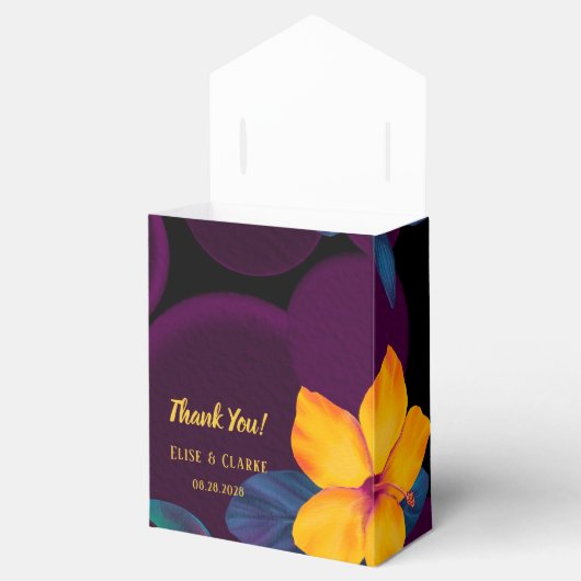 Violet Tropical Yellow Hibiscus Weddenschap Bedank Bedankdoosjes (Geopend)