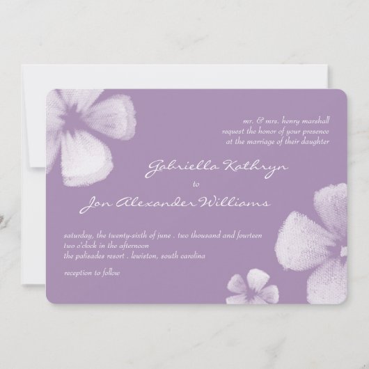 Violet Tropische Waterverf Flowers Wedding Invites Kaart (Voorkant)