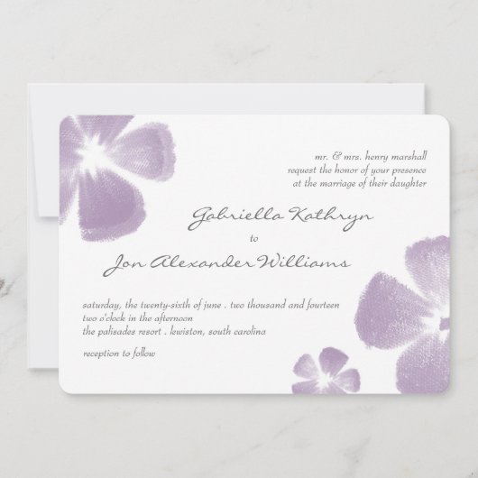 Violet Tropische Waterverf Flowers Wedding Invites Kaart (Voorkant)