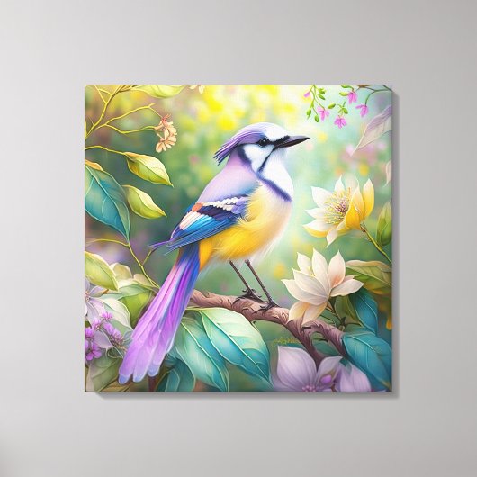 Violet Tufted Jay Fantasy Bird Canvas Afdruk (Voorkant)