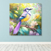 Violet Tufted Jay Fantasy Bird Canvas Afdruk (Insitu (Houten vloer))