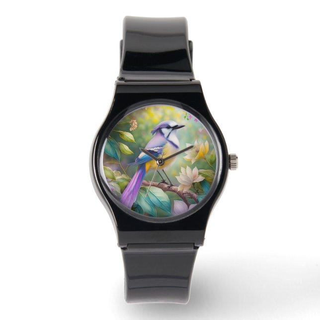Violet Tufted Jay Fantasy Bird Horloge (Voorkant)