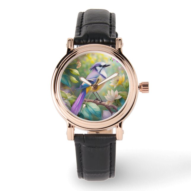 Violet Tufted Jay Fantasy Bird Horloge (Voorkant)