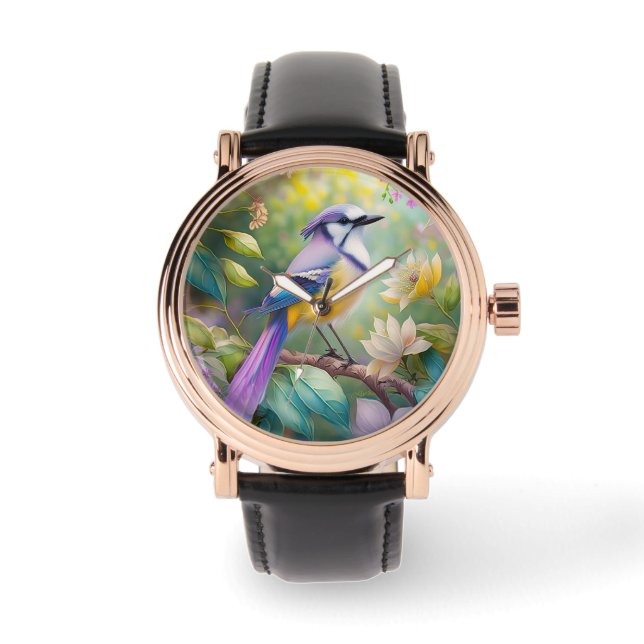 Violet Tufted Jay Fantasy Bird Horloge (Voorkant)