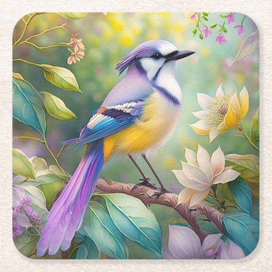 Violet Tufted Jay Fantasy Bird Kartonnen Onderzetters (Voorkant)
