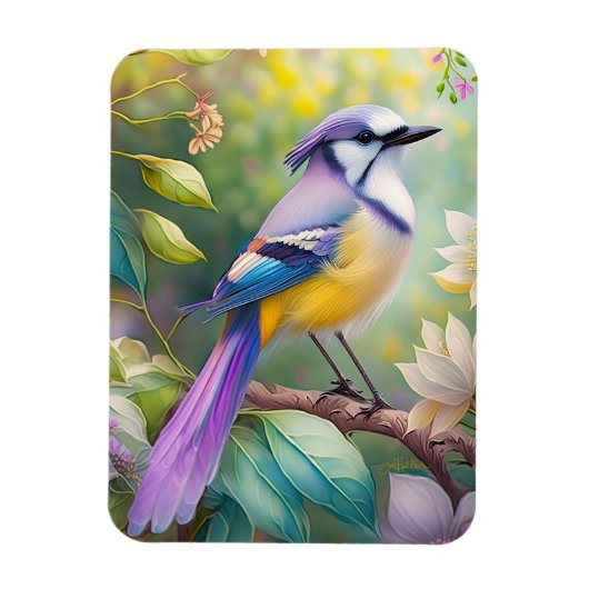 Violet Tufted Jay Fantasy Bird Magneet (Verticaal)