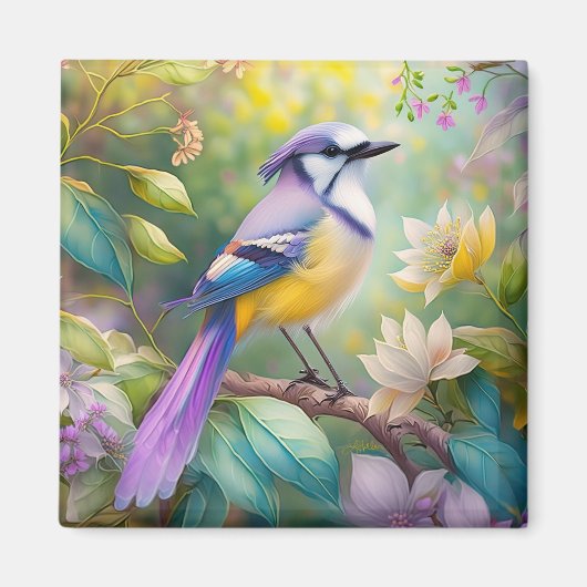 Violet Tufted Jay Fantasy Bird Magneet (Voorkant)