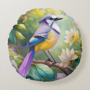 Violet Tufted Jay Fantasy Bird Rond Kussen