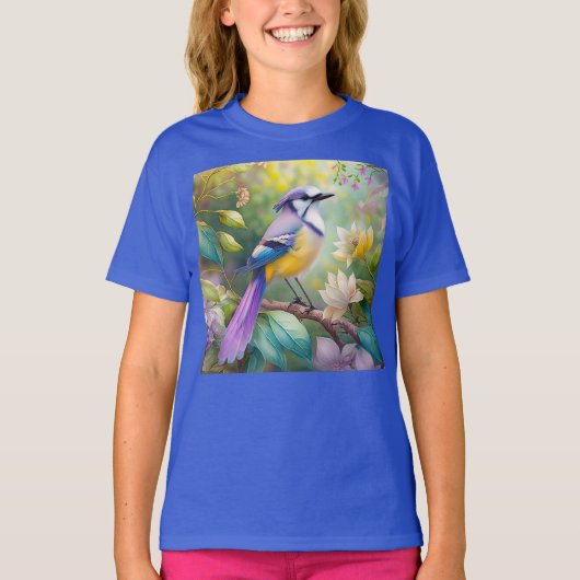 Violet Tufted Jay Fantasy Bird T-shirt (Voorkant)