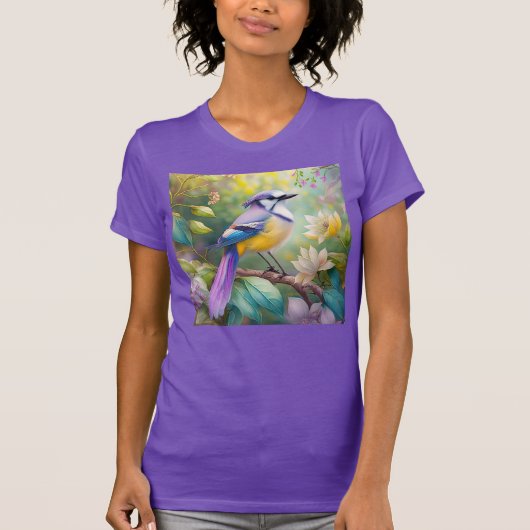 Violet Tufted Jay Fantasy Bird T-shirt (Voorkant)