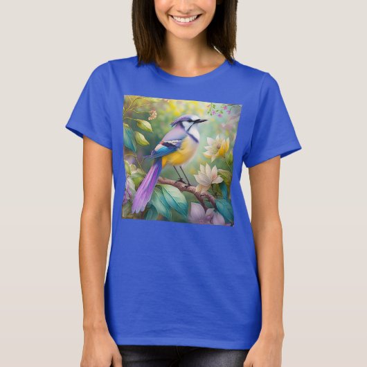 Violet Tufted Jay Fantasy Bird T-shirt (Voorkant)