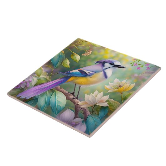 Violet Tufted Jay Fantasy Bird Tegeltje (Zijkant)