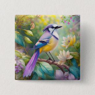 Violet Tufted Jay Fantasy Bird Vierkante Button 5,1 Cm