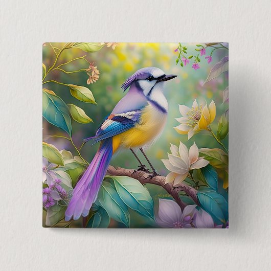 Violet Tufted Jay Fantasy Bird Vierkante Button 5,1 Cm (Voorkant)