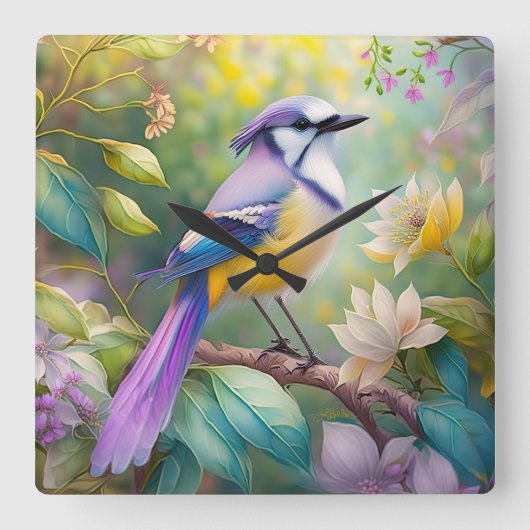 Violet Tufted Jay Fantasy Bird Vierkante Klok (Voorkant)