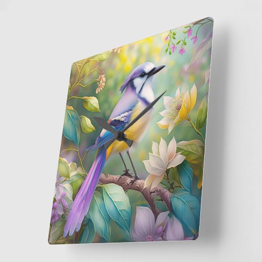 Violet Tufted Jay Fantasy Bird Vierkante Klok (Hoek)