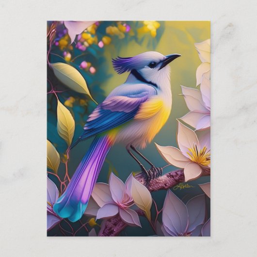 Violet Tufted Yellow Breasted Fantasy Bird Briefkaart (Voorkant)