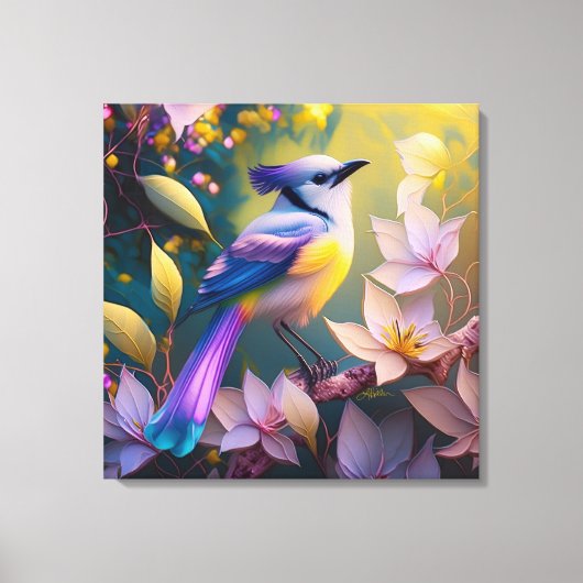 Violet Tufted Yellow Breasted Fantasy Bird Canvas Afdruk (Voorkant)