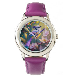 Violet Tufted Yellow Breasted Fantasy Bird Horloge