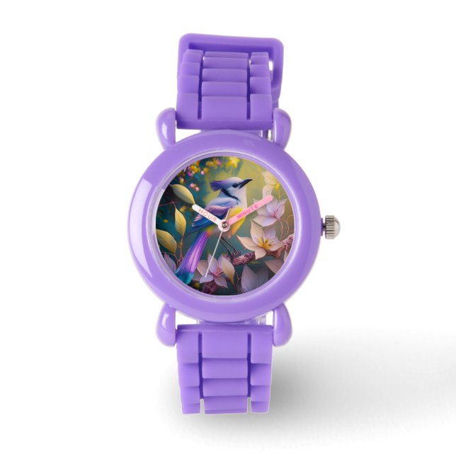 Violet Tufted Yellow Breasted Fantasy Bird Horloge (Voorkant)