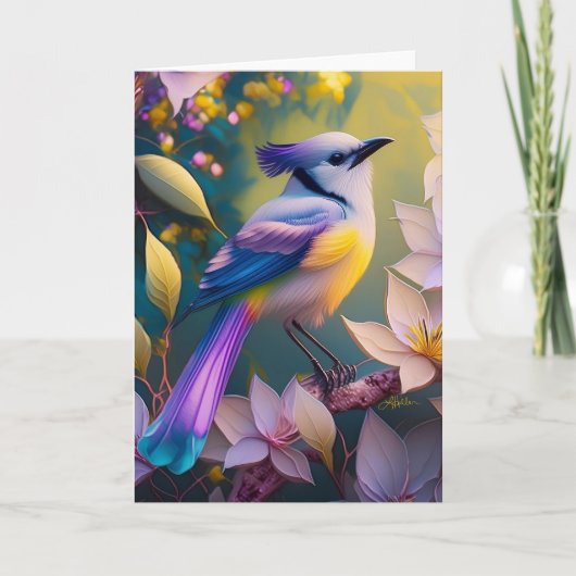 Violet Tufted Yellow Breasted Fantasy Bird Kaart (Voorkant)