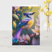 Violet Tufted Yellow Breasted Fantasy Bird Kaart (Gele Bloem)