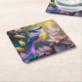 Violet Tufted Yellow Breasted Fantasy Bird Kartonnen Onderzetters (Schuin)