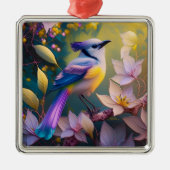 Violet Tufted Yellow Breasted Fantasy Bird Metalen Ornament (Voorkant)