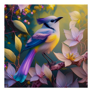 Violet Tufted Yellow Breasted Fantasy Bird Perfect Poster