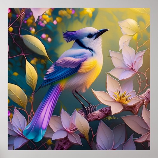 Violet Tufted Yellow Breasted Fantasy Bird Poster (Voorkant)