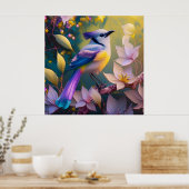 Violet Tufted Yellow Breasted Fantasy Bird Poster (Keuken)