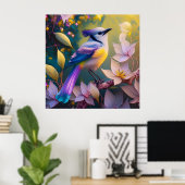 Violet Tufted Yellow Breasted Fantasy Bird Poster (Thuiskantoor)