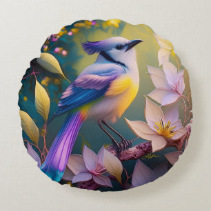 Violet Tufted Yellow Breasted Fantasy Bird Rond Kussen