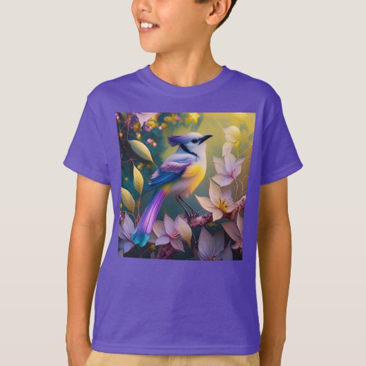 Violet Tufted Yellow Breasted Fantasy Bird T-shirt (Voorkant)