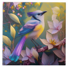 Violet Tufted Yellow Breasted Fantasy Bird