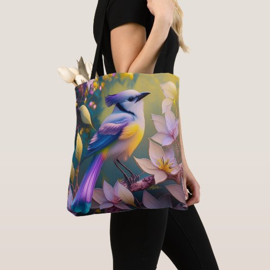 Violet Tufted Yellow Breasted Fantasy Bird Tote Bag (Dichtbij)