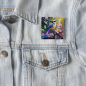 Violet Tufted Yellow Breasted Fantasy Bird Vierkante Button 5,1 Cm (In situ)